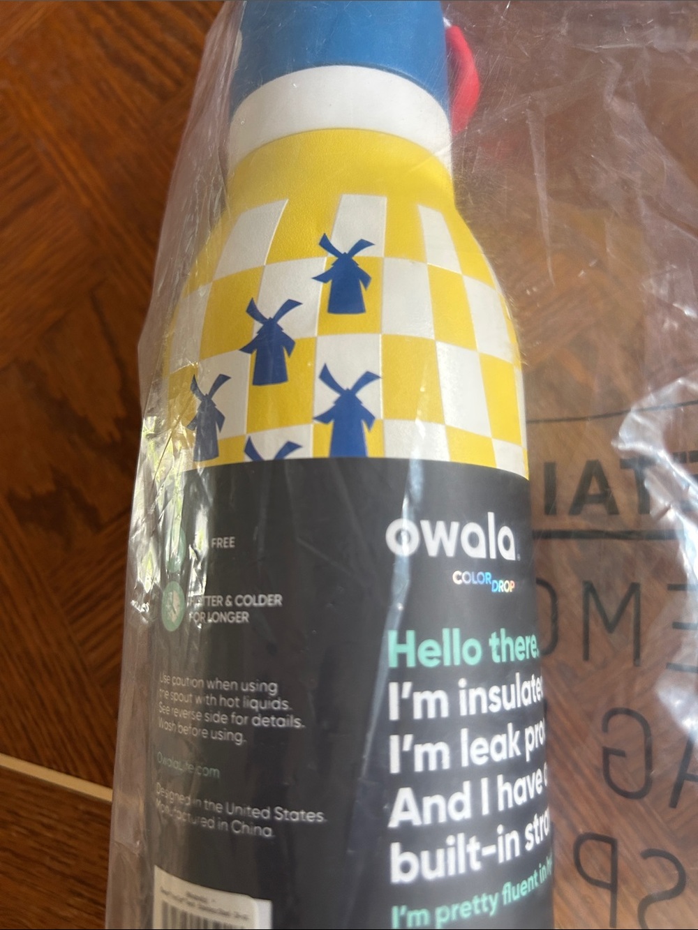Dutch Brothers X Owala 24 ounce Insulated Water Bottle - Yellow Checkered - Picture 3 of 4